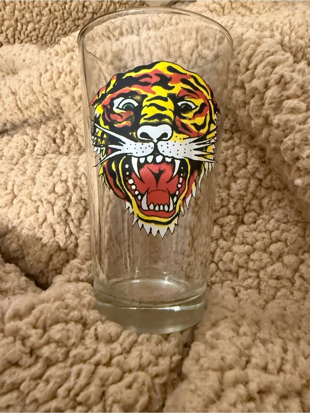 Vintage Don Ed Hardy drinking glass 14oz Wild Tiger print on the front
